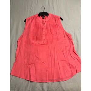 Bit & Bridle Womens XL Coral Pink Sleeveless Pintuck Cotton Blouse (B13)
